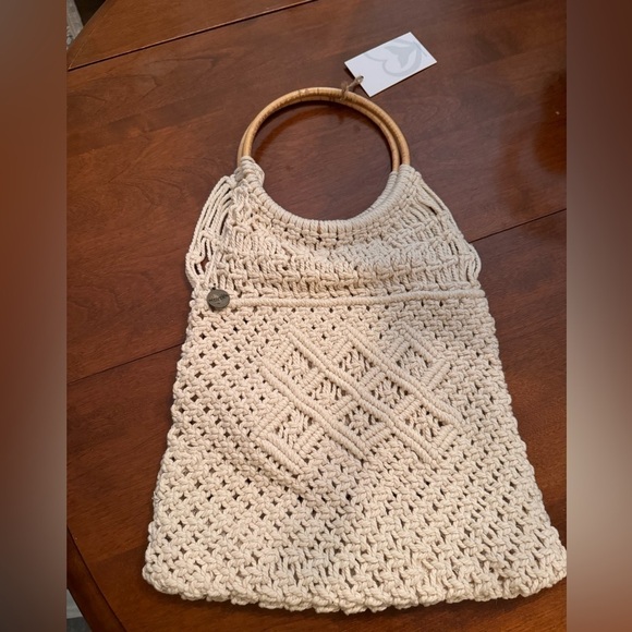 Wood and Crochet handbag purse round handle Oceanista purse new - Picture 5 of 8